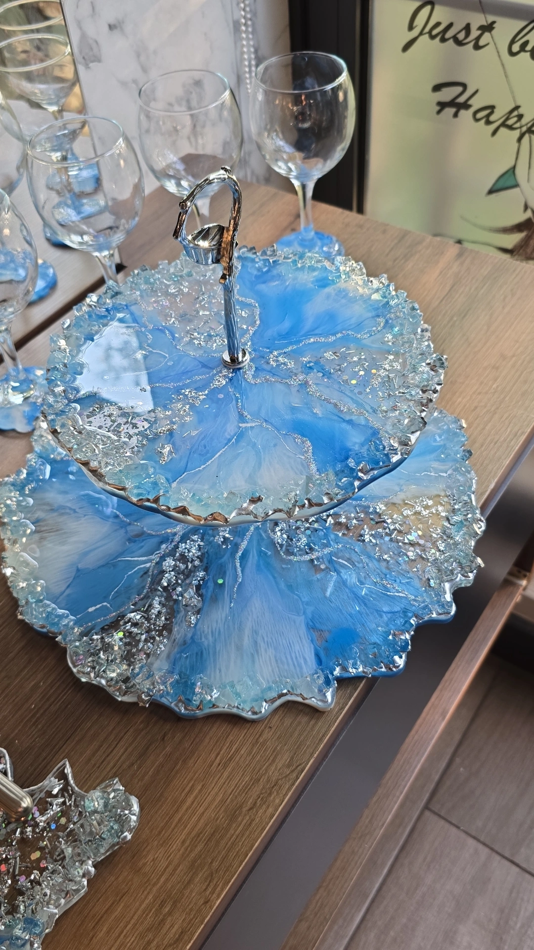Mbajtëse Karamelesh resine — e bardhë, blu